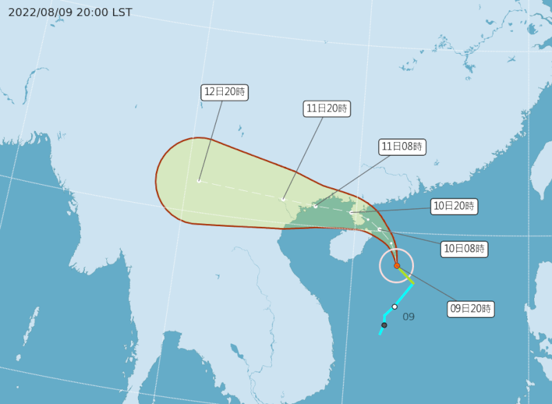 颱風木蘭9日生成往中國廣東海面移動，對台灣無直接影響。氣象局預測10日中南部午後要留意大雨。（圖取自中央氣象局網頁cwb.gov.tw）