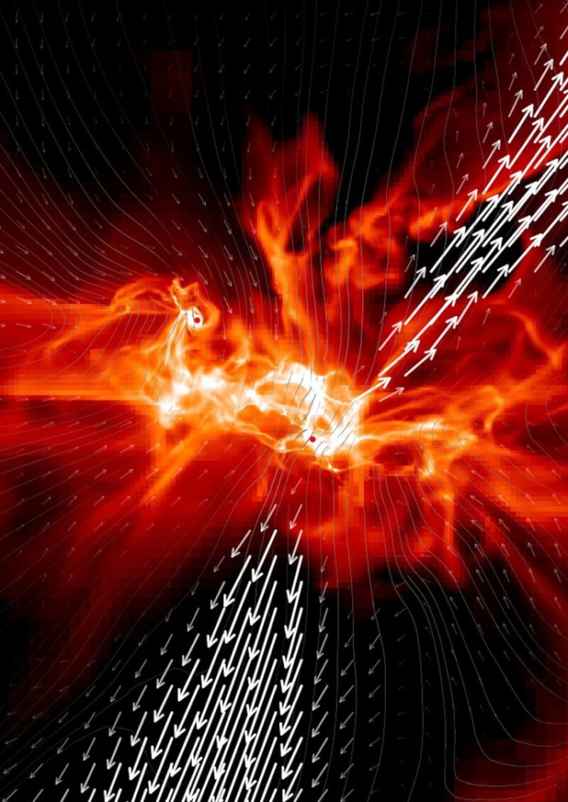 圖為聯星系統雙恆星互繞導致噴發。（圖取自清華大學網頁nthu.edu.tw）
