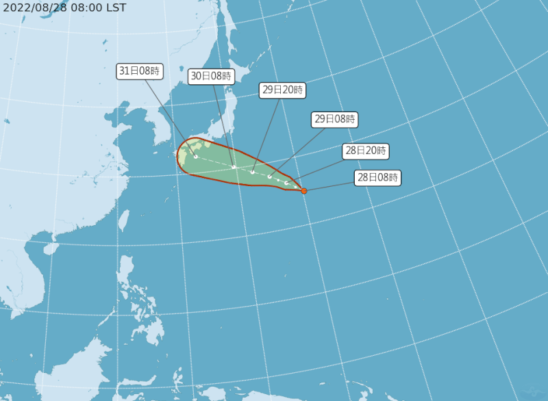 中央氣象局28日下午發布颱風軒嵐諾形成。（圖取自中央氣象局網頁cwb.gov.tw）
