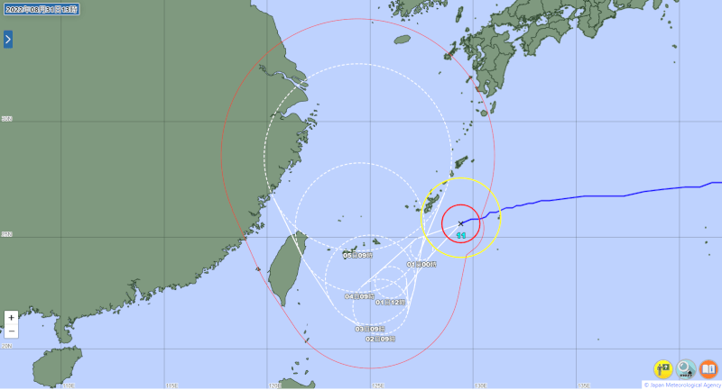 今年第11號颱風軒嵐諾威力已增強為日本氣象廳定義的「猛烈颱風」，屬最強等級颱風。（圖取自日本氣象廳網頁www.jma.go.jp）