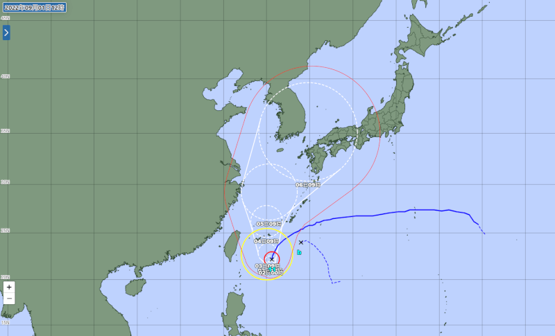 颱風軒嵐諾目前中心位置位於日本宮古島南方海面上，正朝西南方行進。（圖取自日本氣象廳網頁www.jma.go.jp）