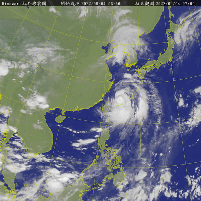氣象局表示，4日白天受颱風軒嵐諾及其外圍環流影響最明顯，北部、東北部降雨持續且全面。（圖取自中央氣象局網頁cwb.gov.tw）
