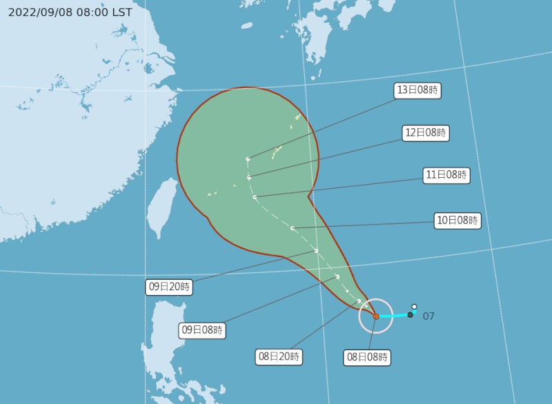 颱風梅花8日上午8時生成。（圖取自中央氣象局網頁cwb.gov.tw）