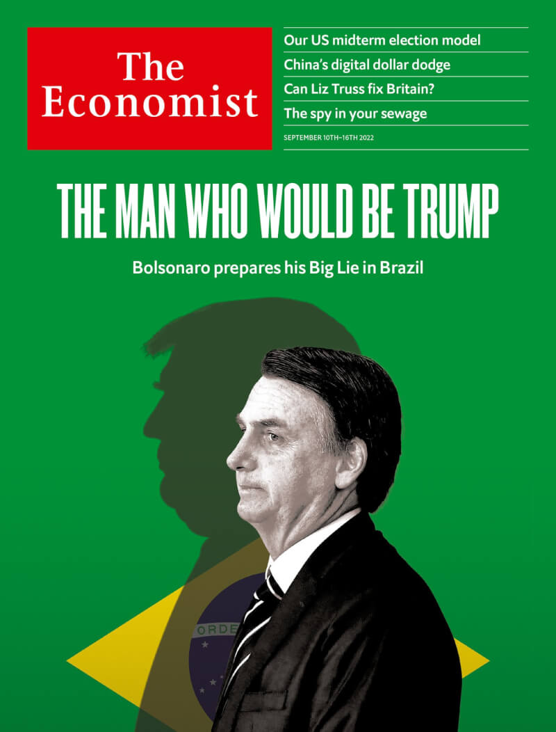 即將出刊的「經濟學人」封面把巴西總統波索納洛與美國前總統川普進行比較。（圖取自facebook.com/TheEconomist）