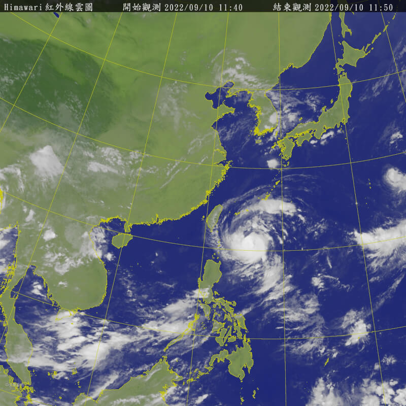 氣象局指輕度颱風梅花10日午後到晚間可能增強為中度颱風，預估11日清晨到上午會發布海上颱風警報。（圖取自中央氣象局網頁cwb.gov.tw）