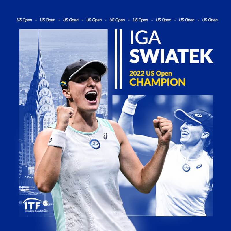 波蘭籍世界球后斯威雅蒂奪下美國網球公開賽女單冠軍。（圖取自facebook.com/InternationalTennisFederation）