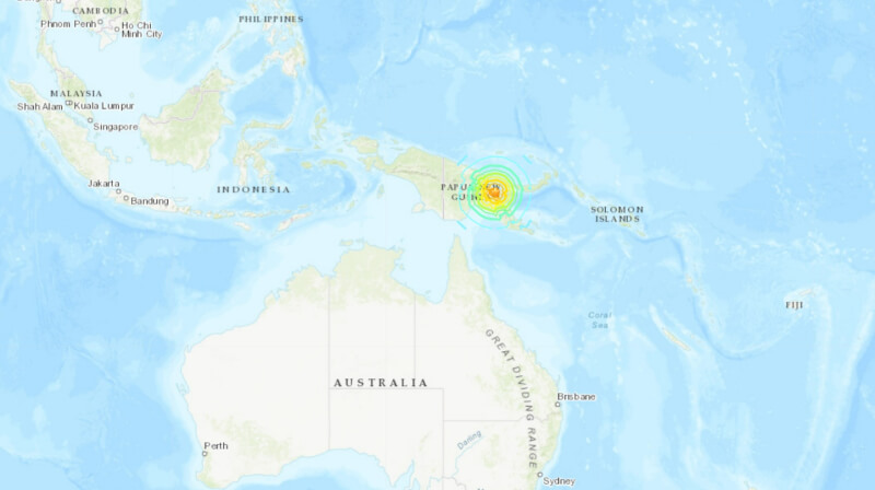 巴布亞紐幾內亞東部外海發生規模7.6地震。（圖取自USGS網頁usgs.gov）