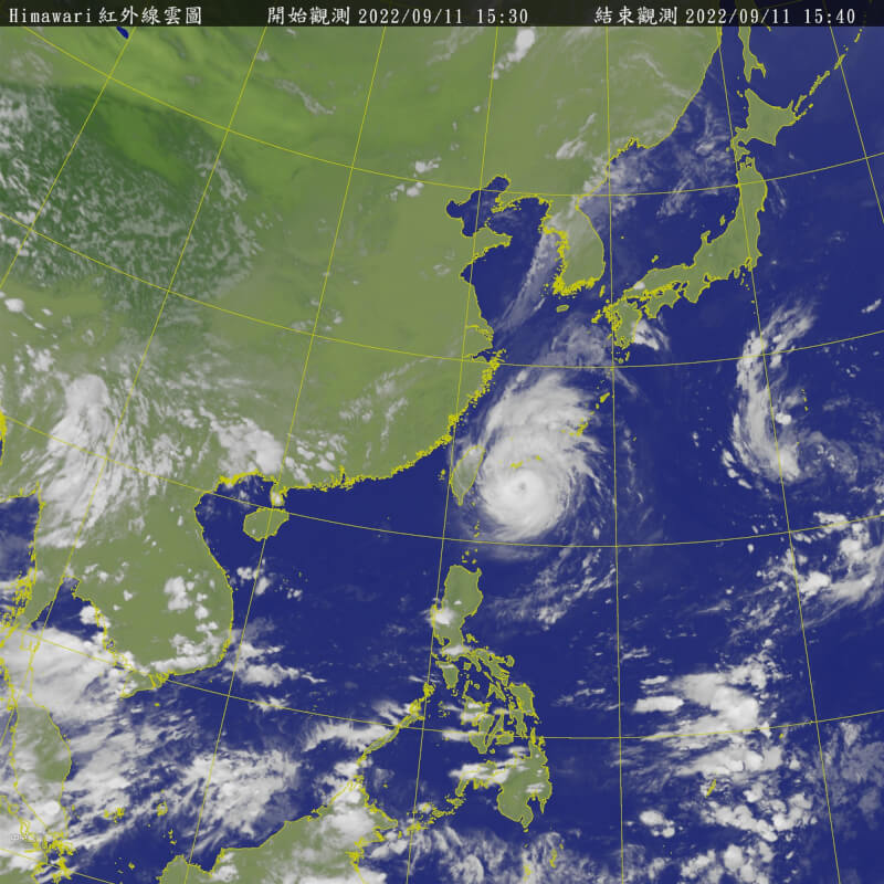 中央氣象局11日表示，颱風梅花持續緩步北移，新北市及桃園市山區有局部豪雨發生。（圖取自中央氣象局網頁cwb.gov.tw）