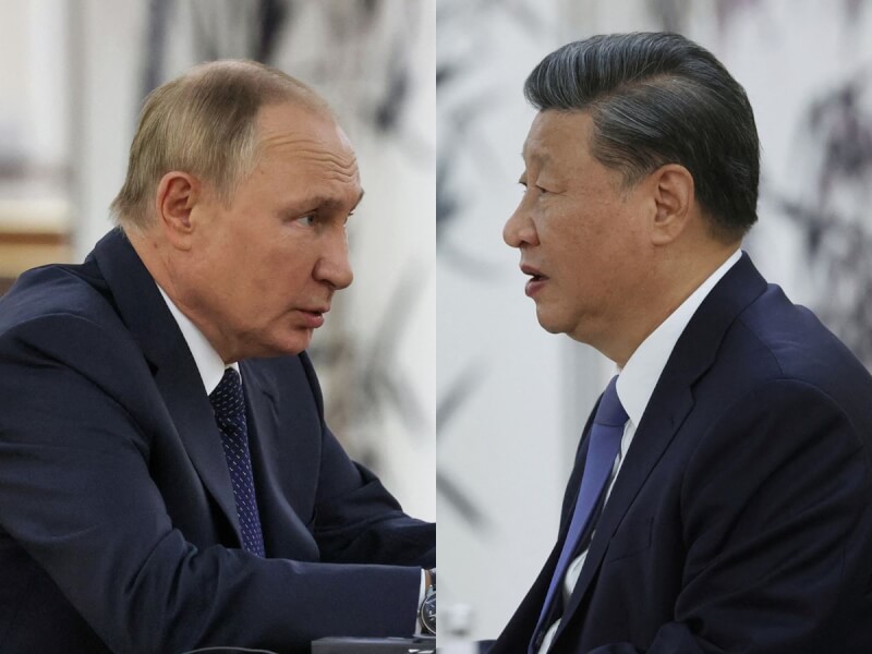 圖為15日中國國家主席習近平（右）與俄羅斯總統蒲亭（左）在撒馬罕會談。（Sputnik/Alexandr Demyanchuk/via 路透社）
