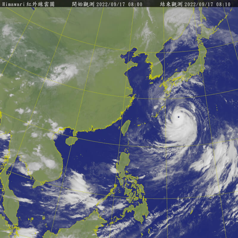颱風南瑪都17日清晨增強為強烈颱風，18日及19日颱風外圍水氣將為北部、東部及東南部帶來局部短暫雨。（圖取自中央氣象局網頁cwb.gov.tw）