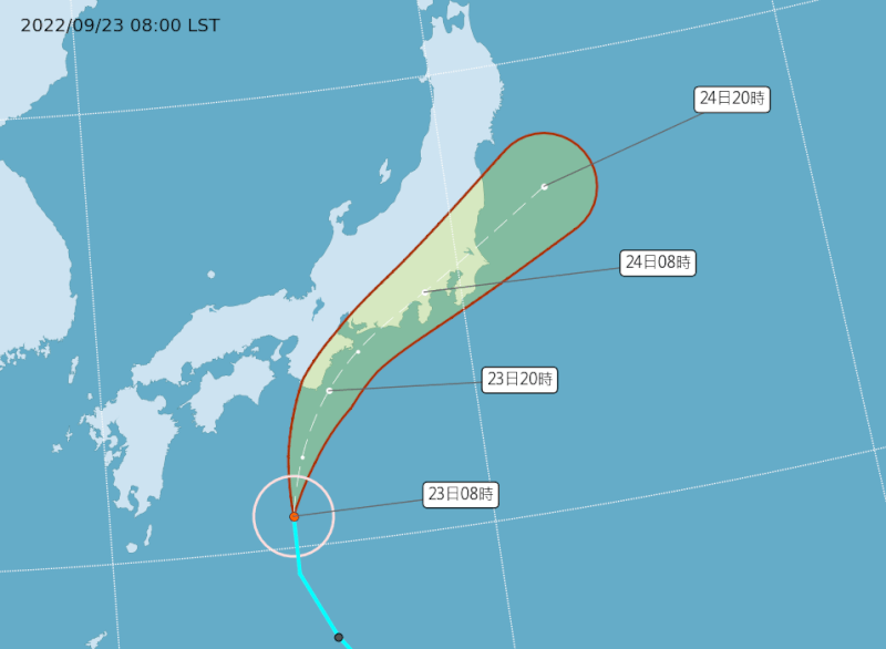 今年第15號颱風塔拉斯23日上午8時形成，朝日本移動，對台灣無影響。（圖取自中央氣象局網頁cwb.gov.tw）