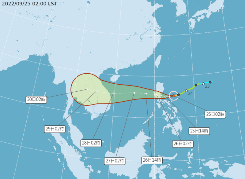 颱風諾盧路徑潛勢預測圖。（圖取自中央氣象局網頁cwb.gov.tw）