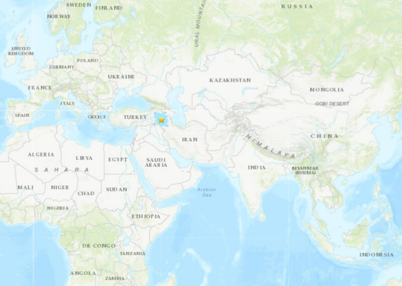 伊朗西北部5日發生一起規模5.7的地震。（圖取自美國地質調查所usgs.gov）