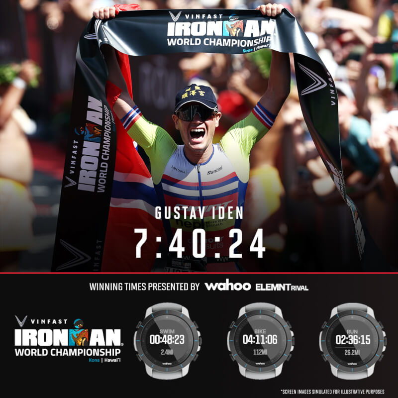 頭戴順澤宮冠軍帽的挪威三鐵選手艾登，9日在夏威夷舉行的鐵人三項世界錦標賽以7小時40分24秒的成績奪冠。（圖取自facebook.com/IRONMANtri）