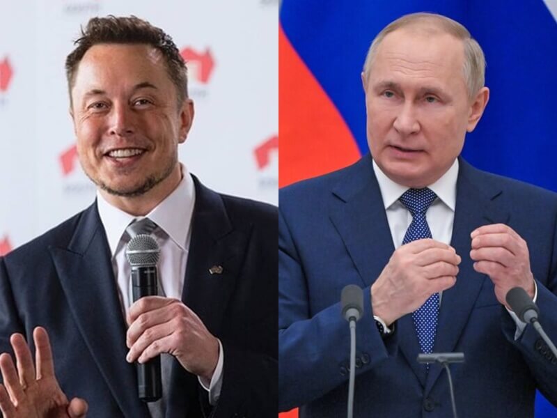 SpaceX執行長馬斯克（左）被控與蒲亭（右）通話談停戰條件，不過遭馬斯克否認。（左圖取自instagram.com/elonmuskes，右圖取自twitter.com/kremlinrussia_e）