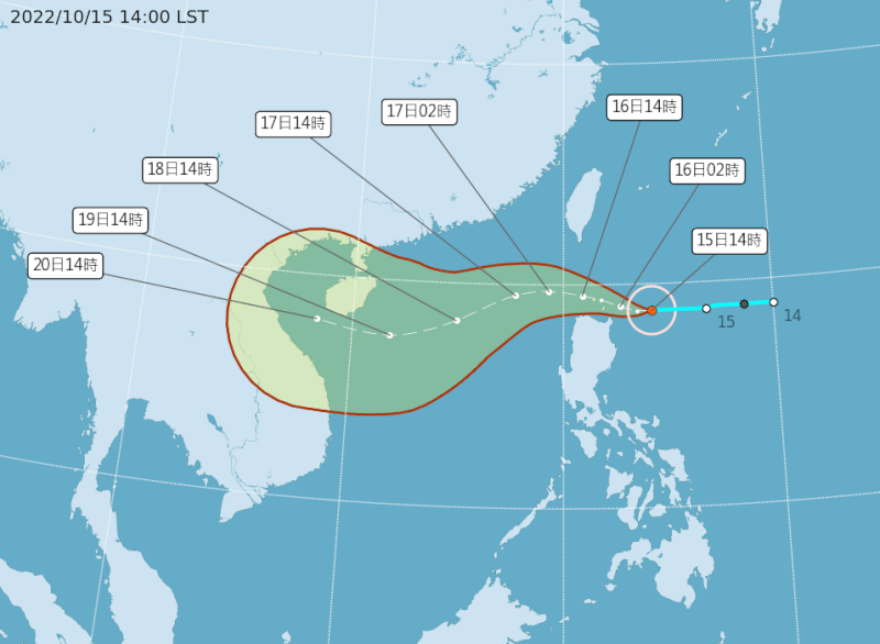 颱風尼莎15日下午2時生成。（圖取自中央氣象局網頁cwb.gov.tw）