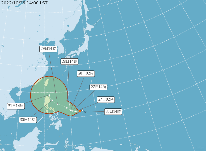 氣象局表示，今年第22號颱風奈格最快明天形成，最接近台灣的時間點是10月30日至11月1日，期間可能再增強為中颱。（圖取自中央氣象局網頁cwb.gov.tw）