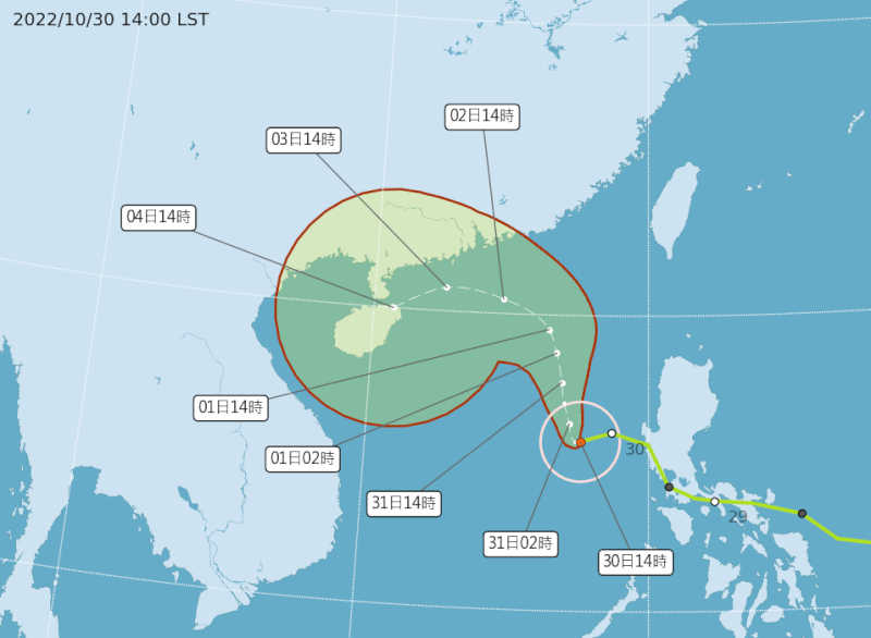 颱風奈格外圍環流及東北季風共伴效應影響，北部、東北部11月1日前降雨顯著。（圖取自氣象局網頁cwb.gov.tw）