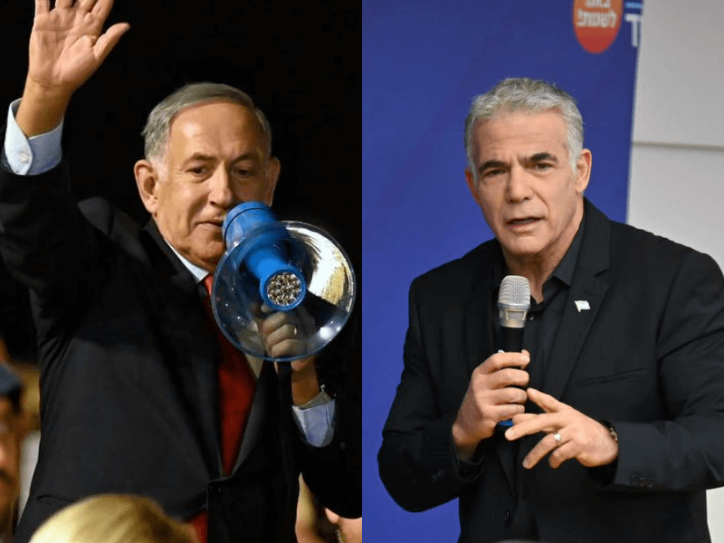以色列1日舉行4年內第5度大選，鷹派前總理尼坦雅胡（左）力拚回鍋，看守總理拉皮德（右）則試圖保住大位。（左圖取自facebook.com/Netanyahu、右圖取自facebook.com/YairLapid）