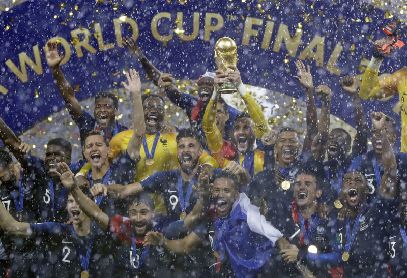 法國隊2018年7月擊敗克羅埃西亞拿下世界盃足球賽冠軍。（美聯社）