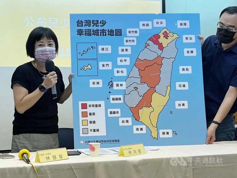 台灣少年權益與福利促進聯盟、台灣兒童權益聯盟9日公布縣市長參選人兒童及青少年政策評比，全台縣市長參選人半數不及格，平均分數為62分，台北市和桃園市的參選人表現最佳，平均分數超過80分。中央社記者陳至中台北攝  111年11月9日