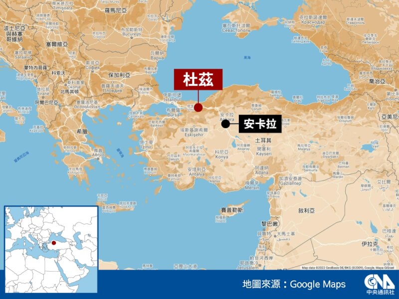 土耳其西北部杜茲省23日發生規模5.9地震。（中央社製圖）