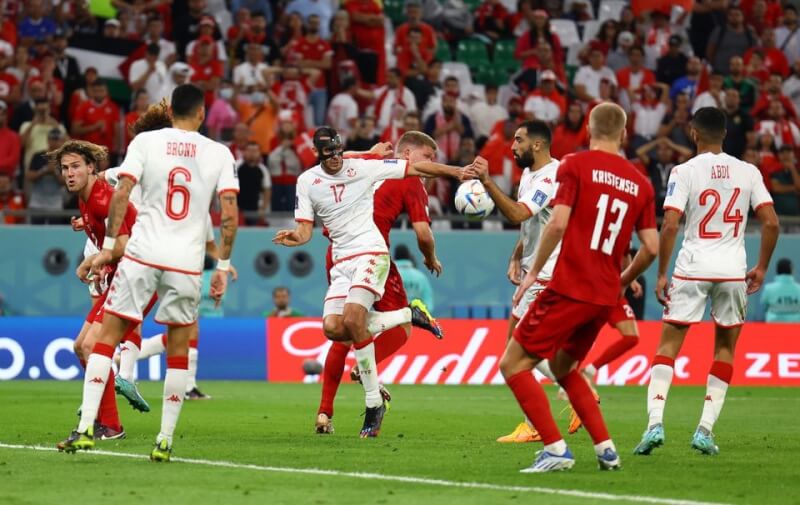 丹麥、突尼西亞22日在世足賽以0比0握手言和。（路透社）
