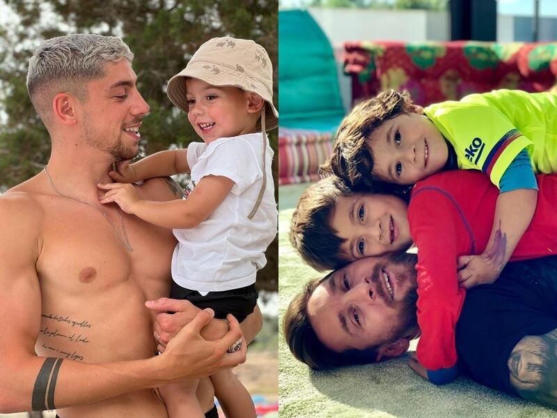 2022世界盃足球賽登場，在場上強勢進攻的足球員巴爾韋德（左）與梅西（右），私下是充滿柔情的平凡父親，他們與孩子的溫馨互動常成為場外焦點。（右圖取自instagram.com/fedevalverde，左圖取自instagram.com/leomessi）