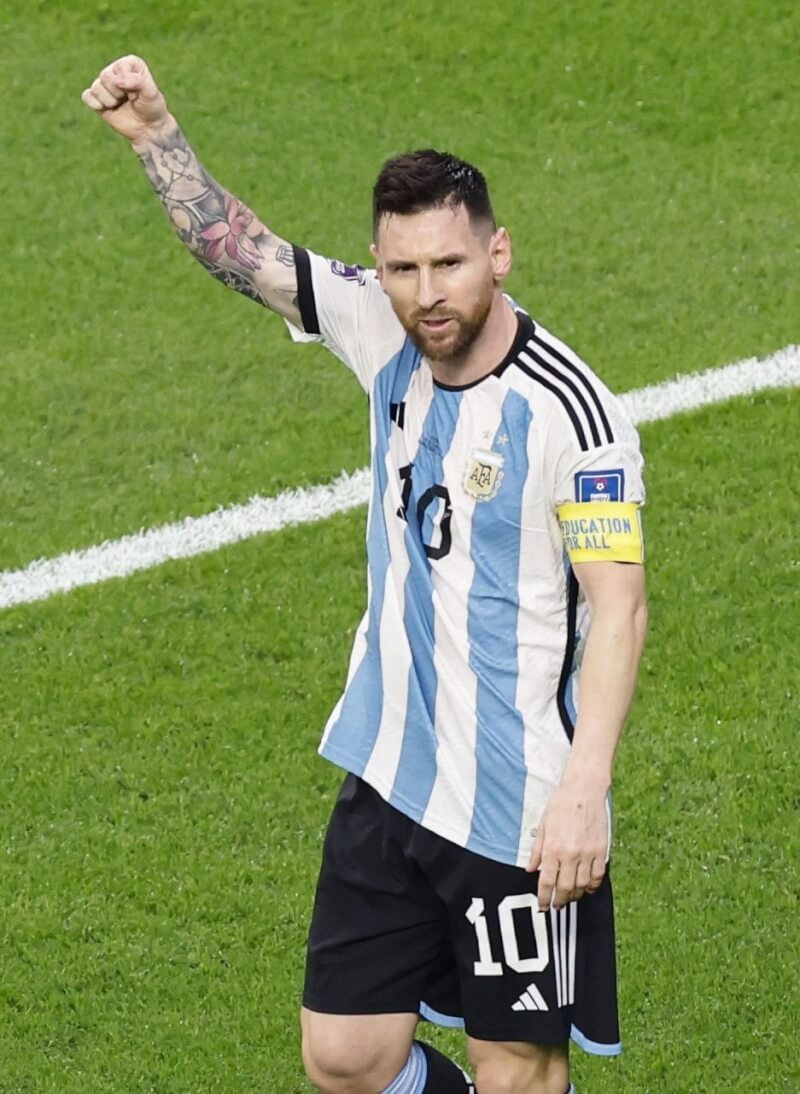 阿根廷球星梅西4日在世界盃16強賽攻進個人歷來在世足的第9顆球。（共同社）