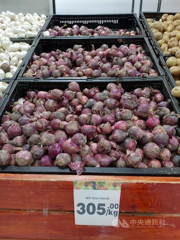 菲律賓洋蔥產量短缺致價格飆漲，目前紅洋蔥市價每公斤逾300披索（約新台幣164元）。中央社記者陳妍君馬尼拉攝  111年12月5日