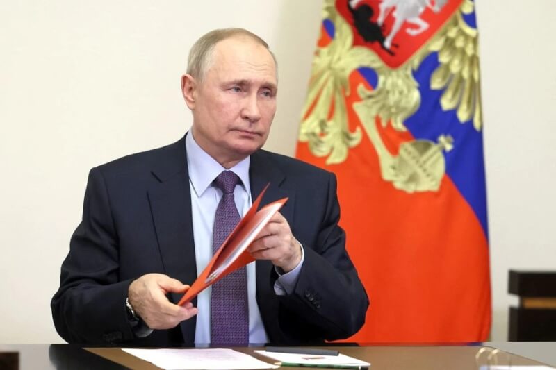 俄羅斯總統蒲亭（圖）6日與領導官員商議「國內安全」問題，俄國當局表示，烏克蘭目前的無人機攻擊對該國構成危險。（Sputnik/Mikhail Metzel/Pool via 路透社）
