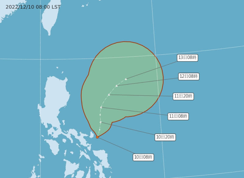 中央氣象局觀測，10日上午菲律賓附近海面一個熱帶性低氣壓形成。（圖取自中央氣象局網頁cwb.gov.tw）