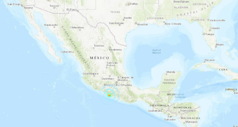 墨西哥西南部11日發生規模6.0地震，尚無災情。星號處為震央。（圖取自美國地質調查局網頁usgs.gov）