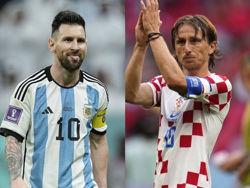 2022卡達世界盃已進入4強對決，14日凌晨3時將由上屆亞軍的克羅埃西亞，強碰南美強權阿根廷。圖左為阿根廷球星梅西，圖右為克羅埃西亞球星莫德里奇。（美聯社）