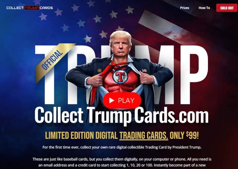 美國前總統川普推出一套99美元的數位交換式卡牌。（圖取自COLLECTTRUMPCARDS網頁collecttrumpcards.com）