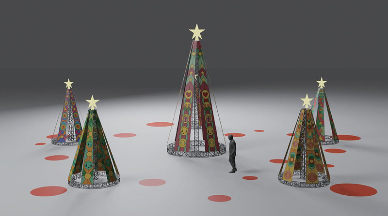 2022台中公益耶誕活動18日到21日在台中市政府前舉辦，將設6座彩繪玻璃般耶誕樹，打造活潑溫馨場景。（台中市政府提供）中央社記者蘇木春傳真 111年12月16日