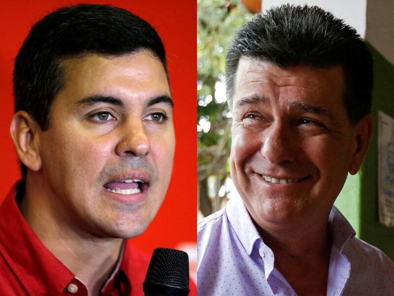 巴拉圭4月總統大選，由執政黨紅黨候選人潘尼亞（左）對上在野黨候選人艾里格里（右），選舉結果將牽動巴拉圭與台灣的邦交關係。（路透社）