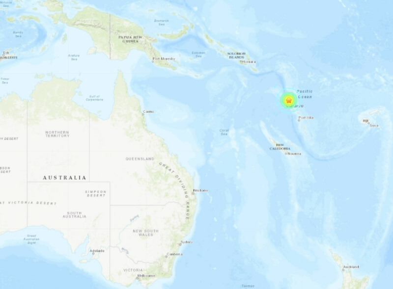 太平洋島國萬那杜外海8日晚間發生規模7.0強震。星號處為震央。（圖取自美國地質調查所網頁earthquake.usgs.gov）