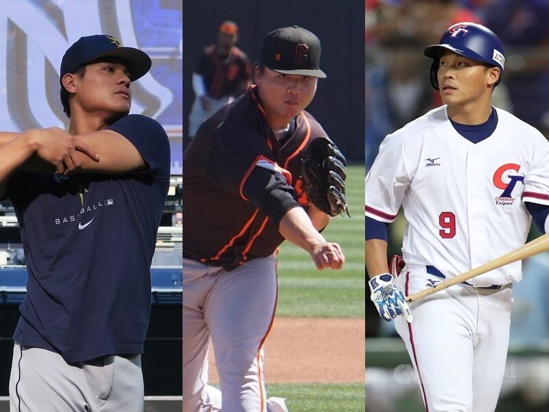世界棒球經典賽台灣隊36人集訓名單13日公布，旅外選手有張育成（左）、鄧愷威（中）、王柏融（右）等8人，中職各隊選手28人。（中央社檔案照片）