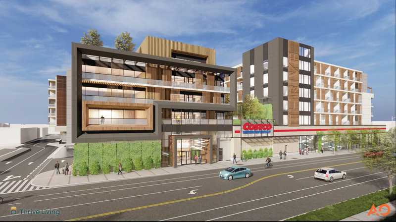 美國建商Thrive Living發表一處結合大賣場好市多（Costco）與800戶公寓的住商混合建築示意圖，預計進駐洛杉磯南區。（Thrive Living提供）中央社記者林宏翰洛杉磯傳真  112年2月2日