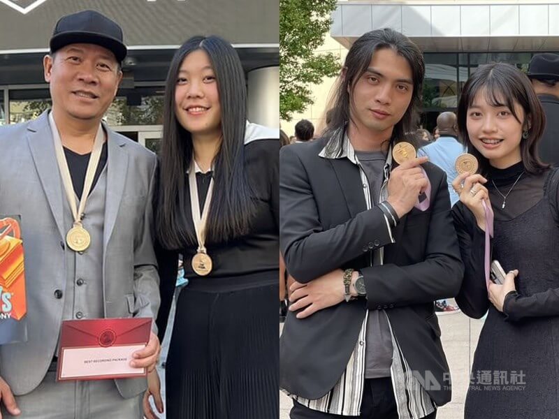 台灣設計師蕭青陽（左起）與女兒蕭君恬奪第65屆葛萊美獎最佳唱片包裝獎。台灣設計師李政瀚、于薇是去年該獎項得主。（中央社檔案照片）