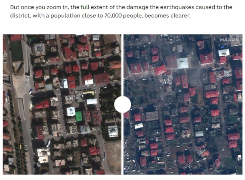 澳洲廣播公司（ABC）報導，從最新發布的衛星影像中，可看出土耳其歷經強震肆虐後的滿目瘡痍。（圖取自ABC網頁abc.net.au）