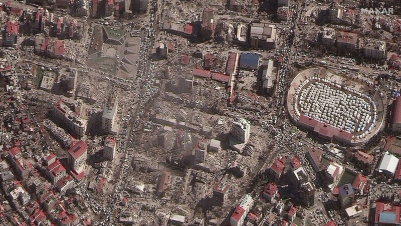 土耳其南部城市卡拉曼馬拉斯8日空拍畫面。（Maxar Technologies/Handout via 路透社）