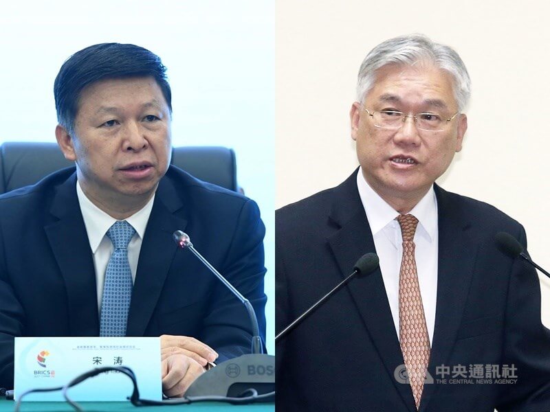 中國國台辦主任宋濤（左）9日在北京與國民黨副主席夏立言（右）會面。（左圖中新社、右圖中央社檔案照片）
