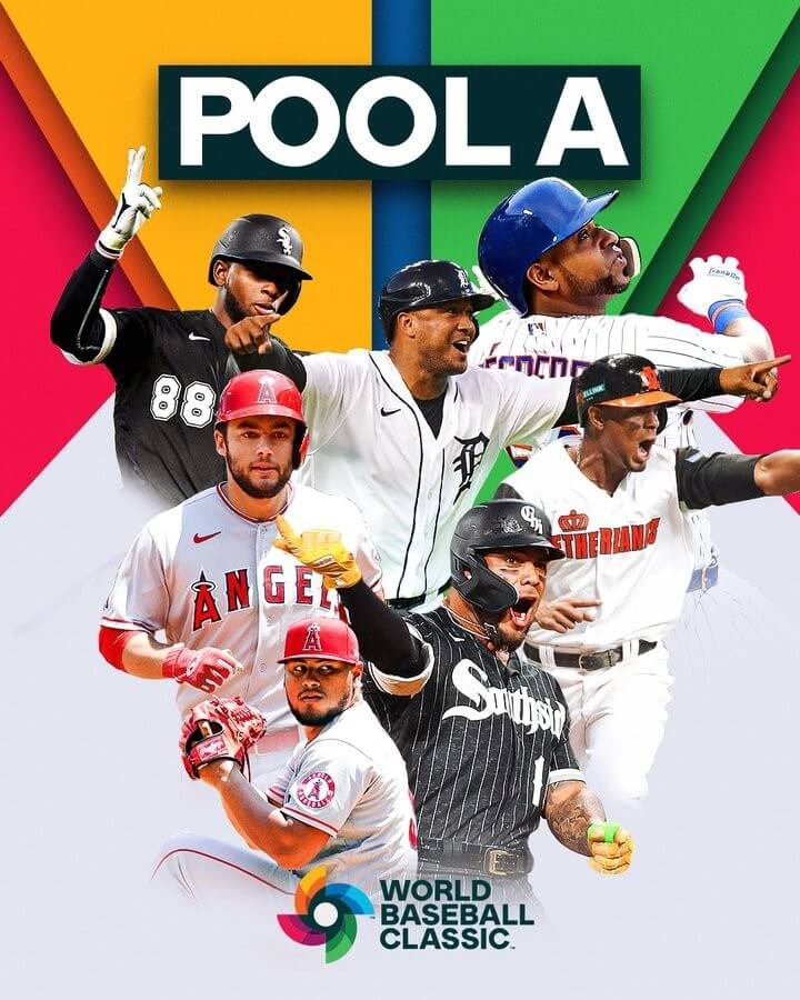 棒球經典賽A組官方宣傳圖封面代表人物獨缺台灣隊，承辦單位悍創運動行銷已向MLB官方嚴正抗議。（圖取自twitter.com/WBCBaseball）