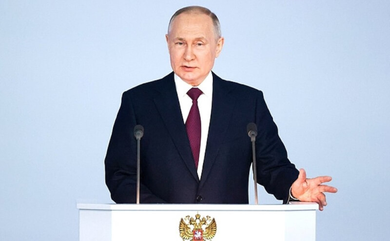 俄羅斯總統蒲亭21日針對烏克蘭問題向西方發出核戰警告，表示莫斯科可能恢復核武測試。（圖取自克里姆林宮網頁kremlin.ru）