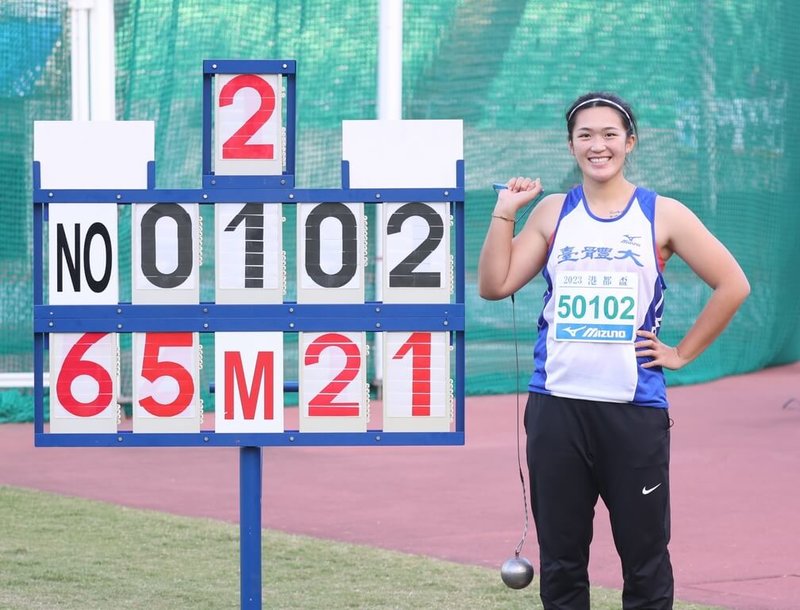 台灣女子鏈球好手余雅倩23日在港都盃全國田徑錦標賽，以65公尺21打破自己所締造的全國紀錄，並拿下金牌。（中華民國田徑協會提供）中央社記者黃巧雯傳真 112年2月23日