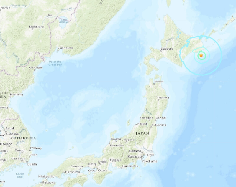 日本北海道近海25日晚間發生規模6.1地震。（圖取自美國地質調查所網頁usgs.gov）