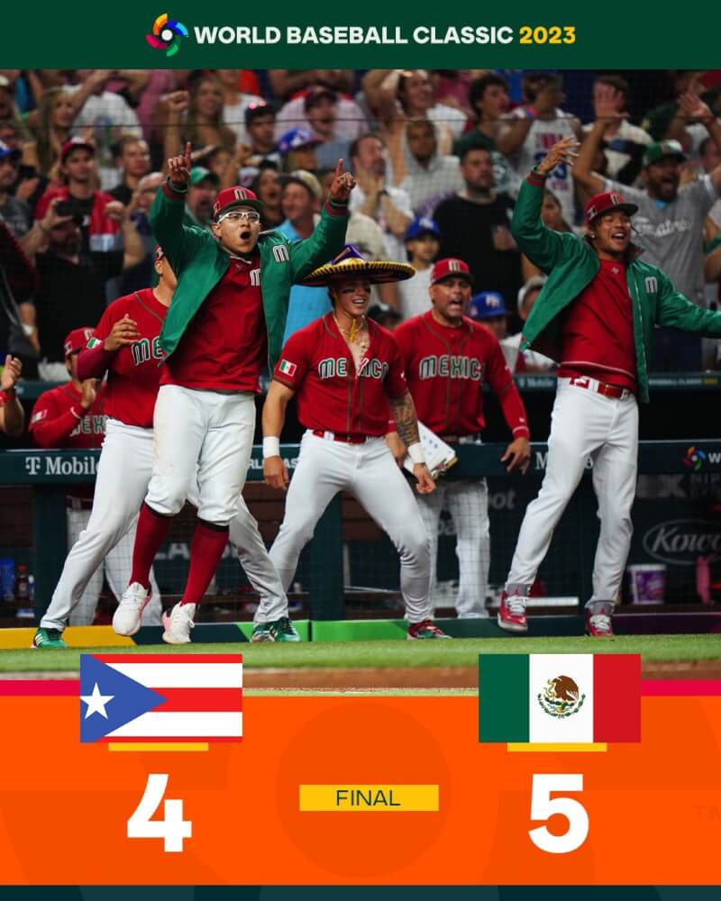 墨西哥隊（圖）17日在經典賽8強賽上演逆轉秀，5比4氣走波多黎各，首度打進4強。（圖取自twitter.com/WBCBaseball）