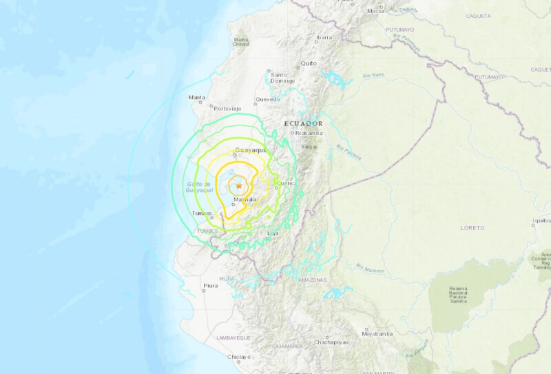 厄瓜多沿海和秘鲁北部地区18日发生规模6.8强震，至少4死。（图取自美国地质调查所网页earthquake.usgs.gov）